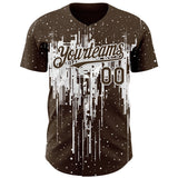 Custom Brown White 3D Pattern Design Dripping Splatter Paint Authentic Baseball Jersey