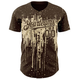 Custom Brown Cream 3D Pattern Design Dripping Splatter Paint Authentic Baseball Jersey