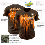 Custom Brown Bay Orange-White 3D Pattern Design Dripping Splatter Paint Authentic Baseball Jersey