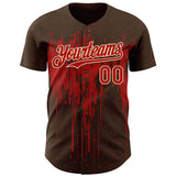 Custom Brown Red-Cream 3D Pattern Design Dripping Splatter Paint Authentic Baseball Jersey