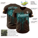 Custom Brown Teal-White 3D Pattern Design Dripping Splatter Paint Authentic Baseball Jersey
