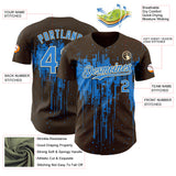 Custom Brown Powder Blue-Cream 3D Pattern Design Dripping Splatter Paint Authentic Baseball Jersey