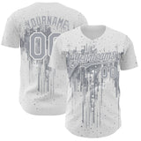 Custom White Gray 3D Pattern Design Dripping Splatter Paint Authentic Baseball Jersey