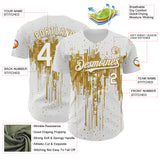 Custom White Old Gold 3D Pattern Design Dripping Splatter Paint Authentic Baseball Jersey