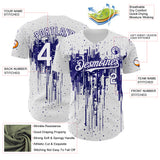 Custom White Dark Purple 3D Pattern Design Dripping Splatter Paint Authentic Baseball Jersey
