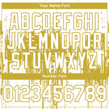 Custom White Old Gold 3D Pattern Design Dripping Splatter Paint Authentic Baseball Jersey