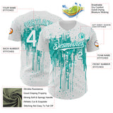 Custom White Aqua 3D Pattern Design Dripping Splatter Paint Authentic Baseball Jersey
