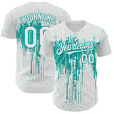 Custom White Aqua 3D Pattern Design Dripping Splatter Paint Authentic Baseball Jersey