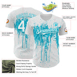 Custom White Lakes Blue 3D Pattern Design Dripping Splatter Paint Authentic Baseball Jersey