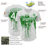 Custom White Grass Green 3D Pattern Design Dripping Splatter Paint Authentic Baseball Jersey