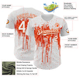Custom White Orange 3D Pattern Design Dripping Splatter Paint Authentic Baseball Jersey