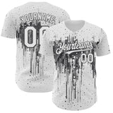 Custom White Steel Gray 3D Pattern Design Dripping Splatter Paint Authentic Baseball Jersey