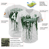 Custom White Green 3D Pattern Design Dripping Splatter Paint Authentic Baseball Jersey