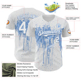 Custom White Light Blue 3D Pattern Design Dripping Splatter Paint Authentic Baseball Jersey