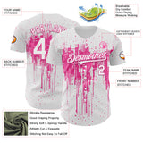 Custom White Pink 3D Pattern Design Dripping Splatter Paint Authentic Baseball Jersey