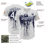 Custom White Navy 3D Pattern Design Dripping Splatter Paint Authentic Baseball Jersey