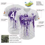 Custom White Purple 3D Pattern Design Dripping Splatter Paint Authentic Baseball Jersey