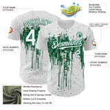 Custom White Kelly Green 3D Pattern Design Dripping Splatter Paint Authentic Baseball Jersey