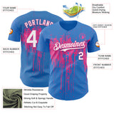 Custom Powder Blue White-Pink 3D Pattern Design Dripping Splatter Paint Authentic Baseball Jersey