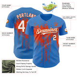 Custom Powder Blue White-Orange 3D Pattern Design Dripping Splatter Paint Authentic Baseball Jersey