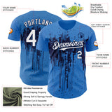 Custom Powder Blue White-Navy 3D Pattern Design Dripping Splatter Paint Authentic Baseball Jersey