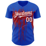 Custom Thunder Blue White-Red 3D Pattern Design Dripping Splatter Paint Authentic Baseball Jersey