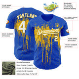 Custom Thunder Blue White-Yellow 3D Pattern Design Dripping Splatter Paint Authentic Baseball Jersey