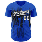 Custom Thunder Blue White-Black 3D Pattern Design Dripping Splatter Paint Authentic Baseball Jersey