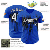 Custom Thunder Blue White-Black 3D Pattern Design Dripping Splatter Paint Authentic Baseball Jersey
