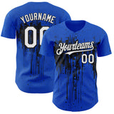 Custom Thunder Blue White-Black 3D Pattern Design Dripping Splatter Paint Authentic Baseball Jersey