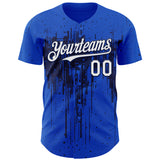 Custom Thunder Blue White-Navy 3D Pattern Design Dripping Splatter Paint Authentic Baseball Jersey