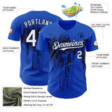 Custom Thunder Blue White-Navy 3D Pattern Design Dripping Splatter Paint Authentic Baseball Jersey