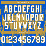 Custom Thunder Blue White-Old Gold 3D Pattern Design Dripping Splatter Paint Authentic Baseball Jersey