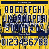 Custom Yellow Navy-White 3D Pattern Design Dripping Splatter Paint Authentic Baseball Jersey