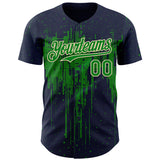Custom Navy Grass Green-Cream 3D Pattern Design Dripping Splatter Paint Authentic Baseball Jersey