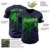Custom Navy Grass Green-Cream 3D Pattern Design Dripping Splatter Paint Authentic Baseball Jersey