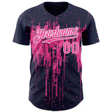 Custom Navy Pink-White 3D Pattern Design Dripping Splatter Paint Authentic Baseball Jersey