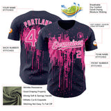 Custom Navy Pink-White 3D Pattern Design Dripping Splatter Paint Authentic Baseball Jersey