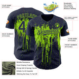 Custom Navy Neon Green 3D Pattern Design Dripping Splatter Paint Authentic Baseball Jersey