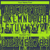 Custom Navy Neon Green 3D Pattern Design Dripping Splatter Paint Authentic Baseball Jersey