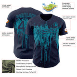 Custom Navy Teal 3D Pattern Design Dripping Splatter Paint Authentic Baseball Jersey