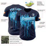 Custom Navy Sky Blue-White 3D Pattern Design Dripping Splatter Paint Authentic Baseball Jersey