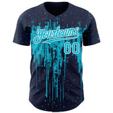 Custom Navy Lakes Blue-White 3D Pattern Design Dripping Splatter Paint Authentic Baseball Jersey