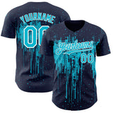 Custom Navy Lakes Blue-White 3D Pattern Design Dripping Splatter Paint Authentic Baseball Jersey