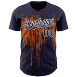Custom Navy White-Bay Orange 3D Pattern Design Dripping Splatter Paint Authentic Baseball Jersey