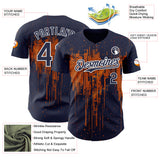 Custom Navy White-Bay Orange 3D Pattern Design Dripping Splatter Paint Authentic Baseball Jersey