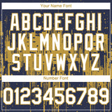 Custom Navy White-Old Gold 3D Pattern Design Dripping Splatter Paint Authentic Baseball Jersey