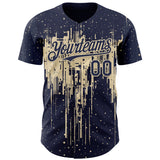 Custom Navy Cream 3D Pattern Design Dripping Splatter Paint Authentic Baseball Jersey