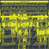 Custom Navy Neon Yellow 3D Pattern Design Dripping Splatter Paint Authentic Baseball Jersey