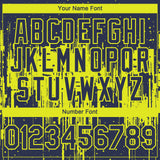 Custom Navy Neon Yellow 3D Pattern Design Dripping Splatter Paint Authentic Baseball Jersey